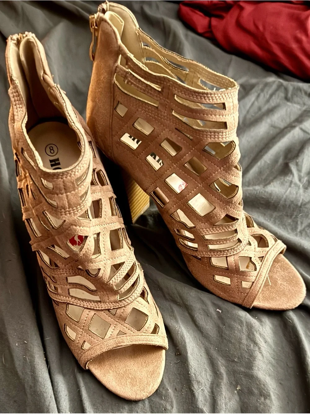 Hot Kiss Women's Brown Suede Cutout Peep-Toe Heels Sz. 8